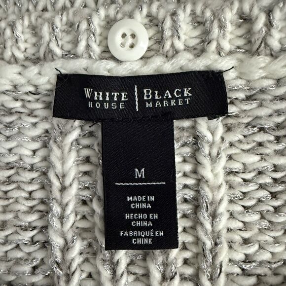 White House Black Market Women's Medium Ivory / Silver Montclair Sweater Cape - Picture 5 of 7
